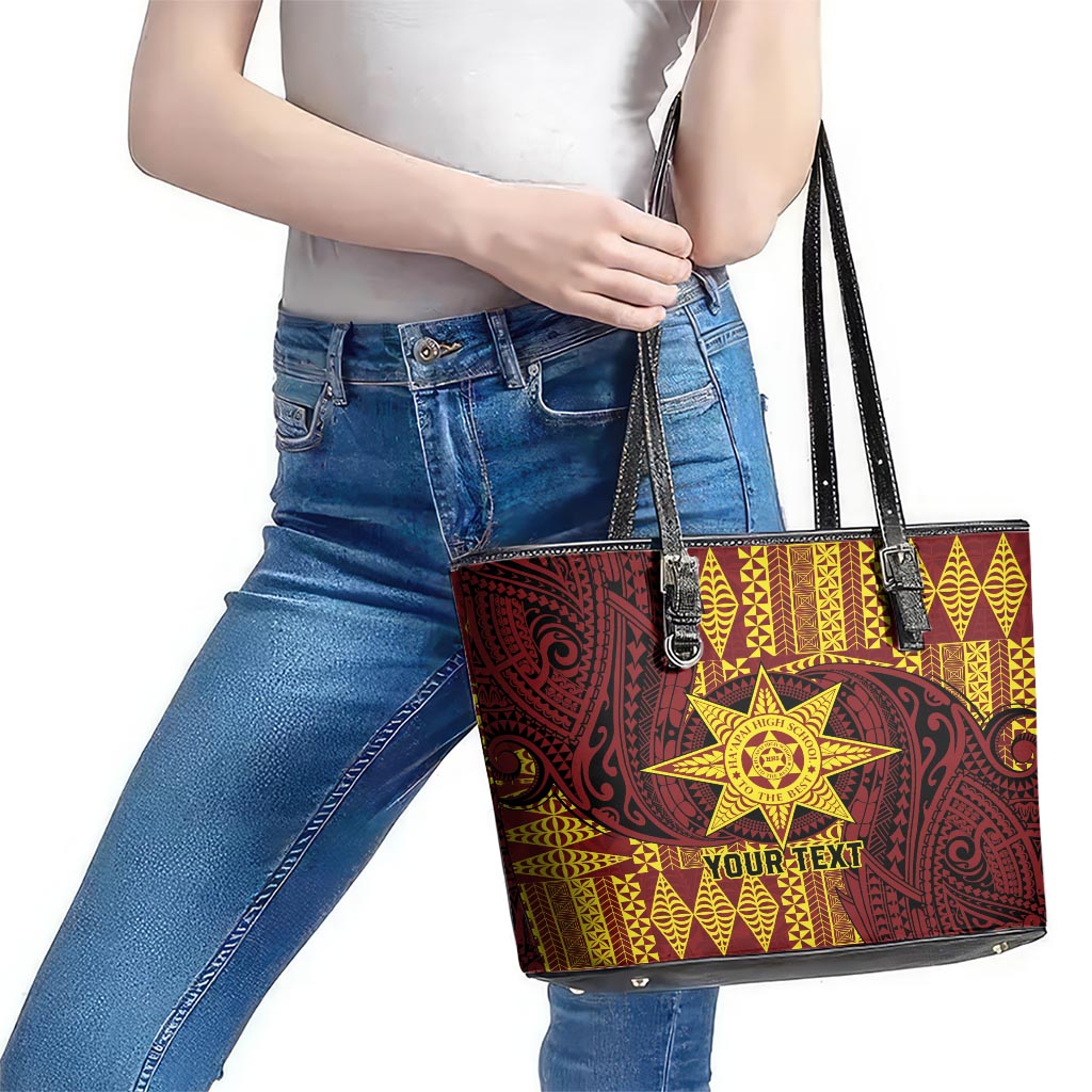 Personalised Tonga Haapai High School Leather Tote Bag Special Kupesi Pattern LT9 - Polynesian Pride