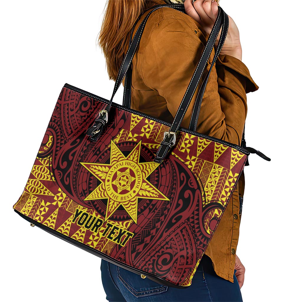 Personalised Tonga Haapai High School Leather Tote Bag Special Kupesi Pattern LT9 - Polynesian Pride