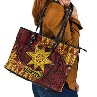 Personalised Tonga Haapai High School Leather Tote Bag Special Kupesi Pattern LT9 - Polynesian Pride