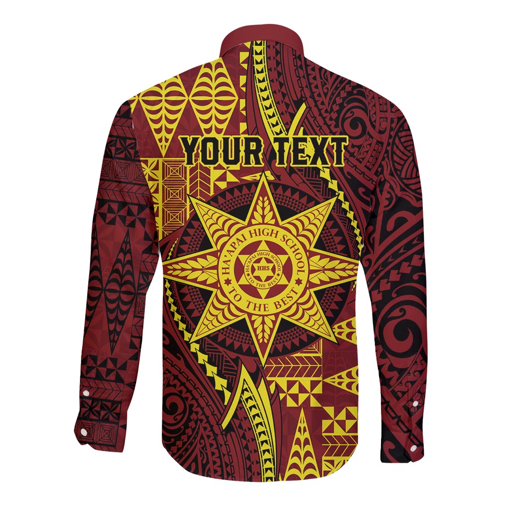 Personalised Tonga Haapai High School Long Sleeve Button Shirt Special Kupesi Pattern LT9 - Polynesian Pride