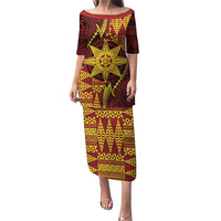 Personalised Tonga Haapai High School Puletasi Special Kupesi Pattern LT9 Long Dress Gold - Polynesian Pride