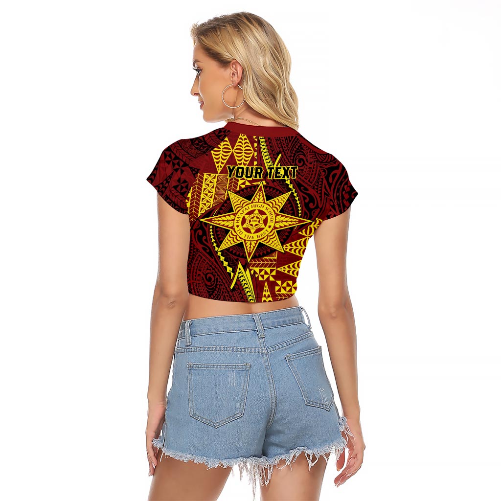 Personalised Tonga Haapai High School Raglan Cropped T Shirt Special Kupesi Pattern LT9 - Polynesian Pride