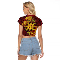 Personalised Tonga Haapai High School Raglan Cropped T Shirt Special Kupesi Pattern LT9 - Polynesian Pride