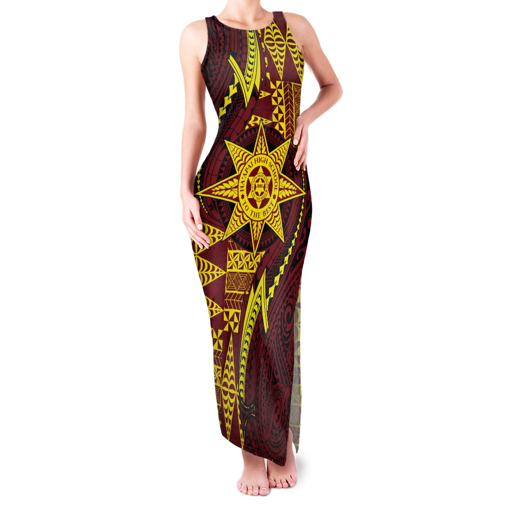 Personalised Tonga Haapai High School Tank Maxi Dress Special Kupesi Pattern LT9 Women Gold - Polynesian Pride