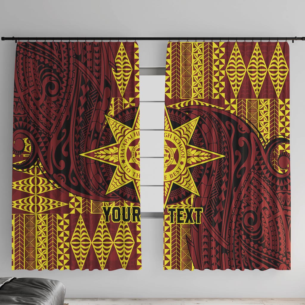 Personalised Tonga Haapai High School Window Curtain Special Kupesi Pattern LT9 With Hooks Gold - Polynesian Pride