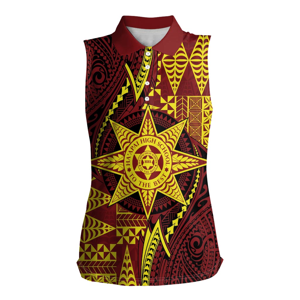 Personalised Tonga Haapai High School Women Sleeveless Polo Shirt Special Kupesi Pattern