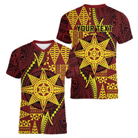 Personalised Tonga Haapai High School Women V-Neck T-Shirt Special Kupesi Pattern LT9 - Polynesian Pride