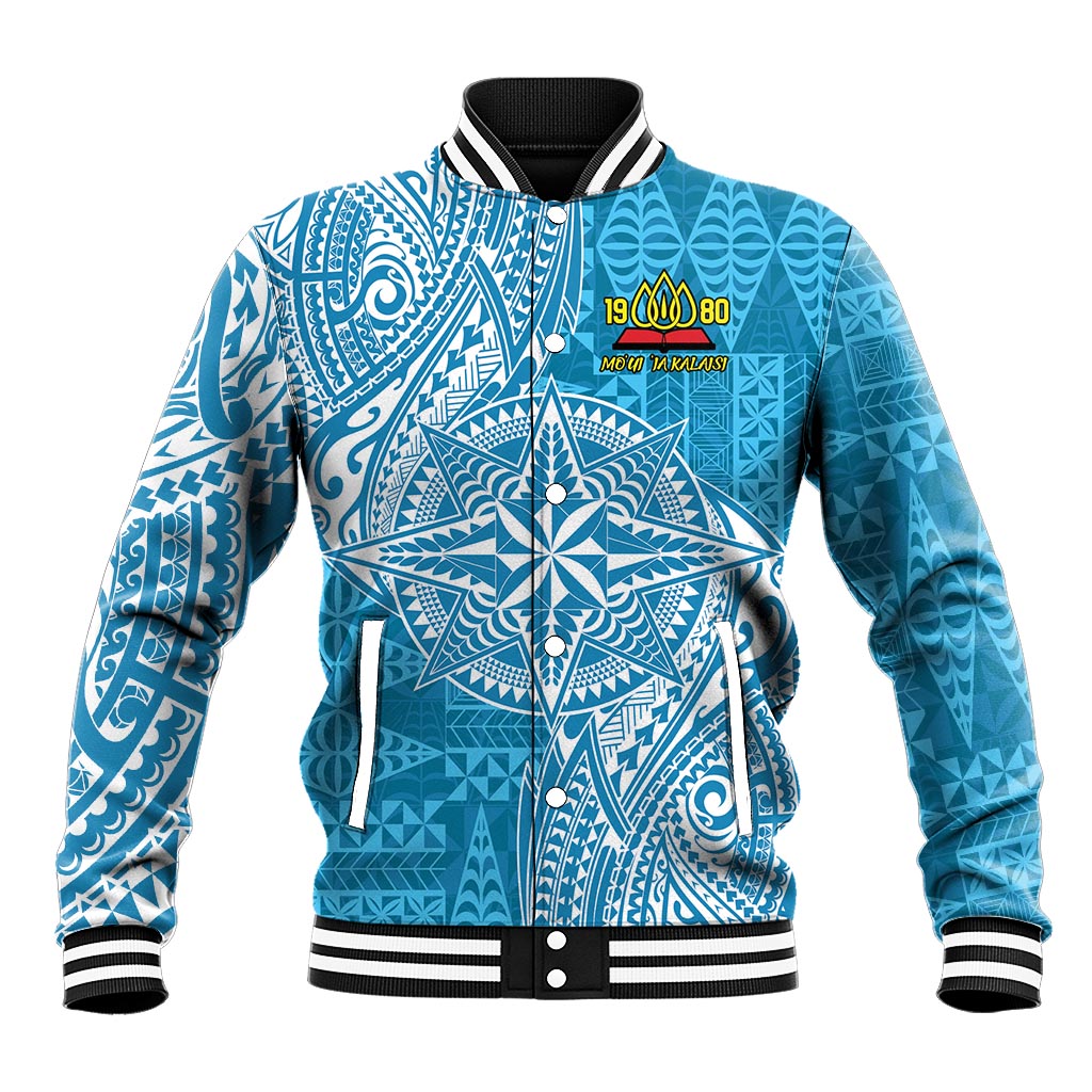 Personalised Tonga Lavengamalie College Baseball Jacket Since 1980 Special Kupesi Pattern LT9 Unisex Blue - Polynesian Pride