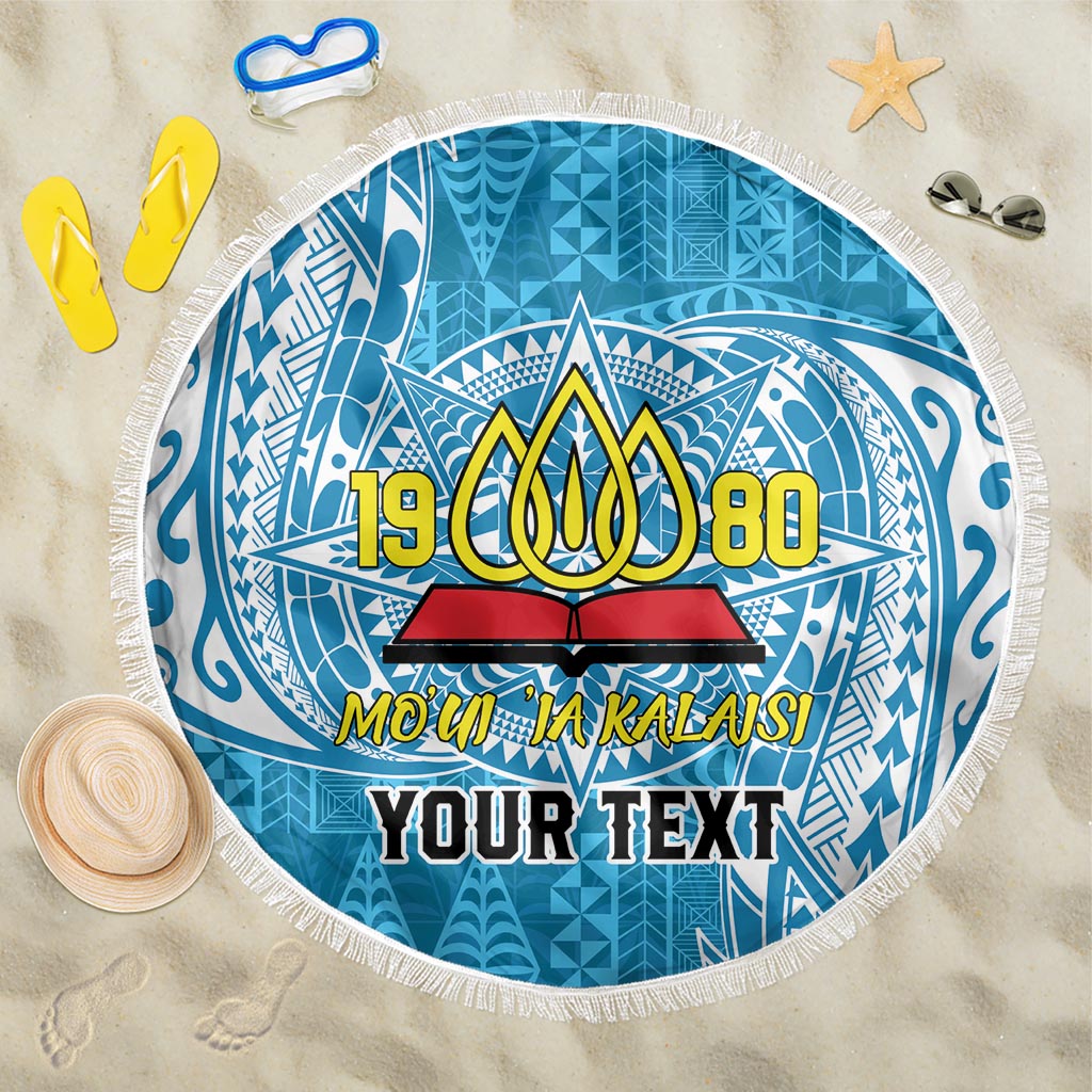 Personalised Tonga Lavengamalie College Beach Blanket Since 1980 Special Kupesi Pattern LT9 One Size 150cm Blue - Polynesian Pride