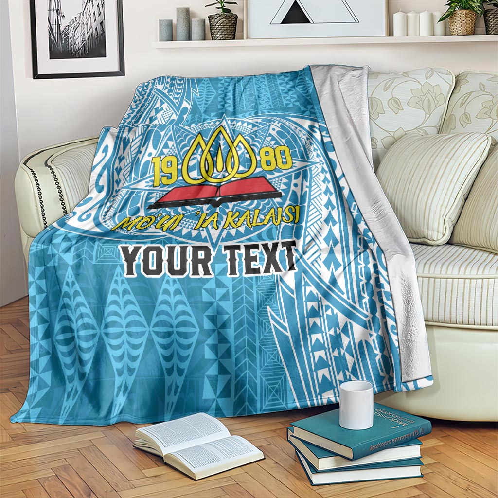Personalised Tonga Lavengamalie College Blanket Since 1980 Special Kupesi Pattern LT9 Blue - Polynesian Pride