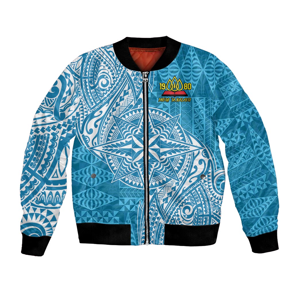 Personalised Tonga Lavengamalie College Bomber Jacket Since 1980 Special Kupesi Pattern LT9 Unisex Blue - Polynesian Pride