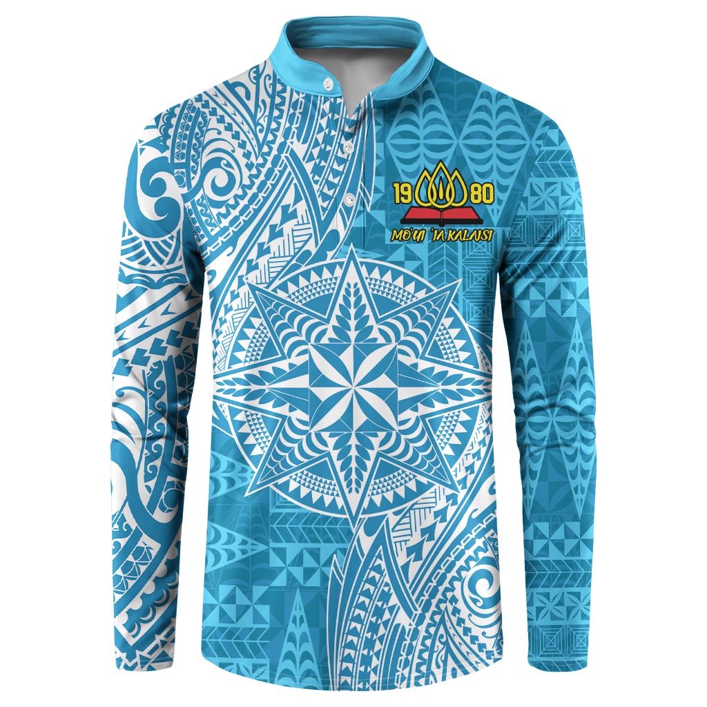 Personalised Tonga Lavengamalie College Button Sweatshirt Since 1980 Special Kupesi Pattern LT9 Blue - Polynesian Pride