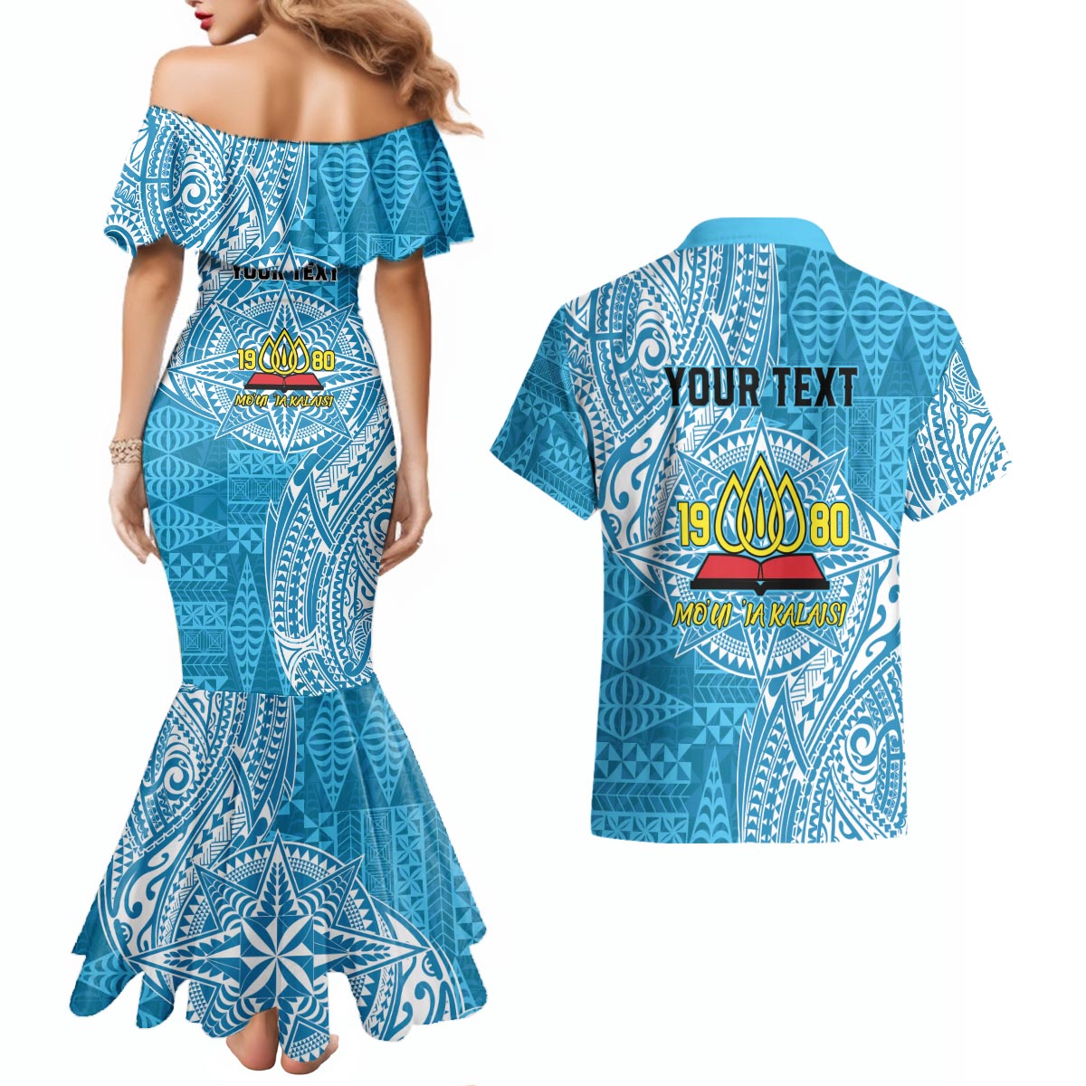 Personalised Tonga Lavengamalie College Couples Matching Mermaid Dress and Hawaiian Shirt Since 1980 Special Kupesi Pattern