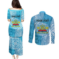 Personalised Tonga Lavengamalie College Couples Matching Puletasi and Long Sleeve Button Shirt Since 1980 Special Kupesi Pattern LT9 - Polynesian Pride