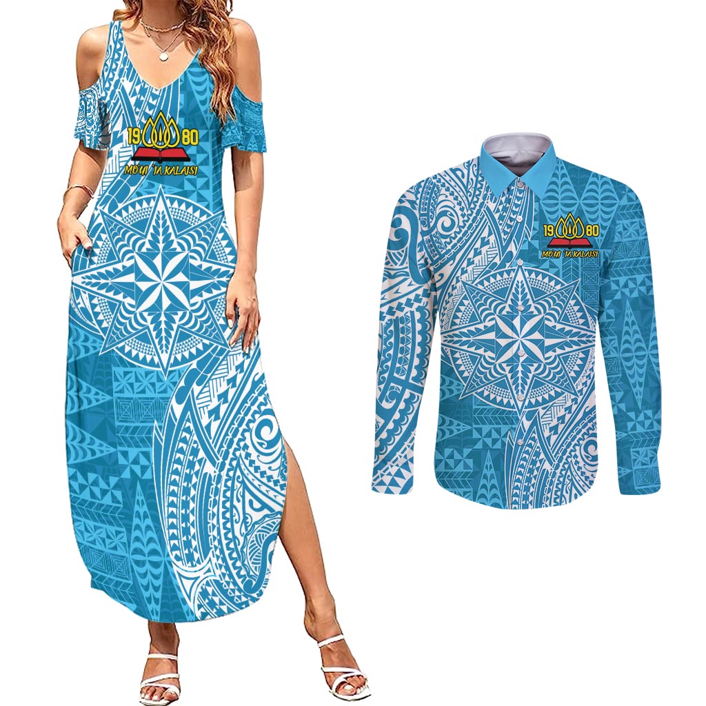 Personalised Tonga Lavengamalie College Couples Matching Summer Maxi Dress and Long Sleeve Button Shirt Since 1980 Special Kupesi Pattern