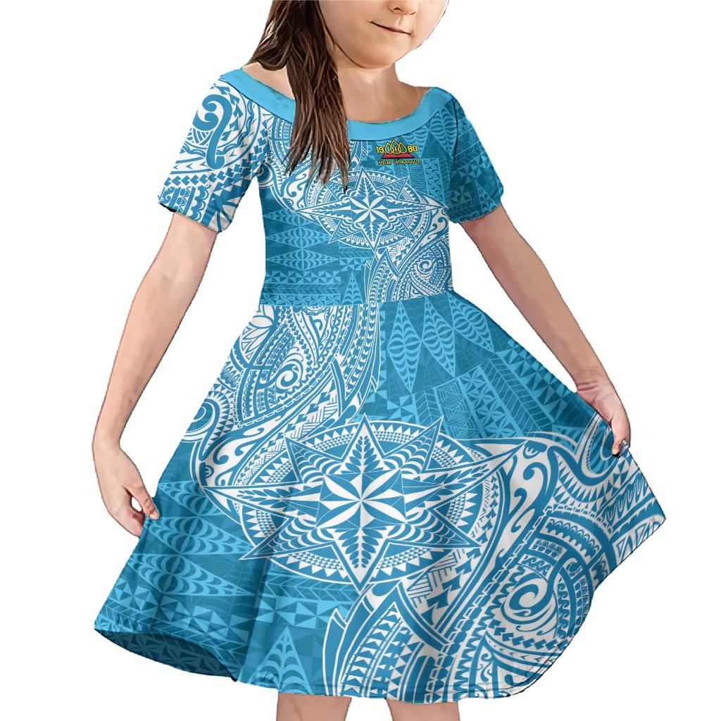 Personalised Tonga Lavengamalie College Family Matching Mermaid Dress and Hawaiian Shirt Since 1980 Special Kupesi Pattern LT9 Daughter's Dress Blue - Polynesian Pride