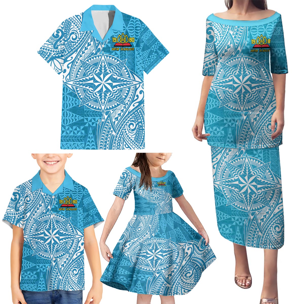 Personalised Tonga Lavengamalie College Family Matching Puletasi and Hawaiian Shirt Since 1980 Special Kupesi Pattern LT9 - Polynesian Pride