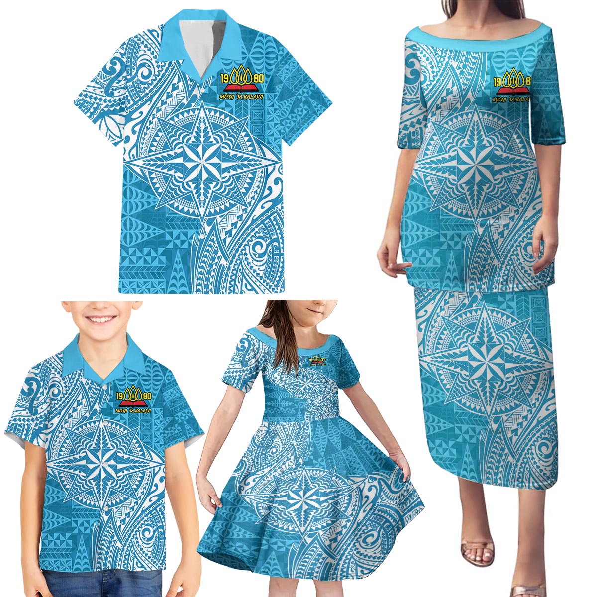 Personalised Tonga Lavengamalie College Family Matching Puletasi and Hawaiian Shirt Since 1980 Special Kupesi Pattern