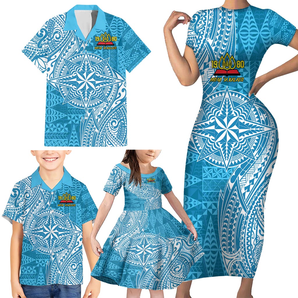 Personalised Tonga Lavengamalie College Family Matching Short Sleeve Bodycon Dress and Hawaiian Shirt Since 1980 Special Kupesi Pattern