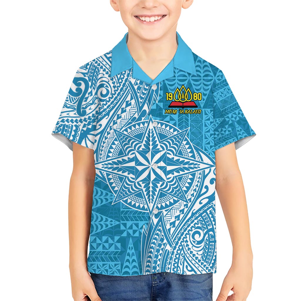 Personalised Tonga Lavengamalie College Family Matching Short Sleeve Bodycon Dress and Hawaiian Shirt Since 1980 Special Kupesi Pattern LT9 Son's Shirt Blue - Polynesian Pride