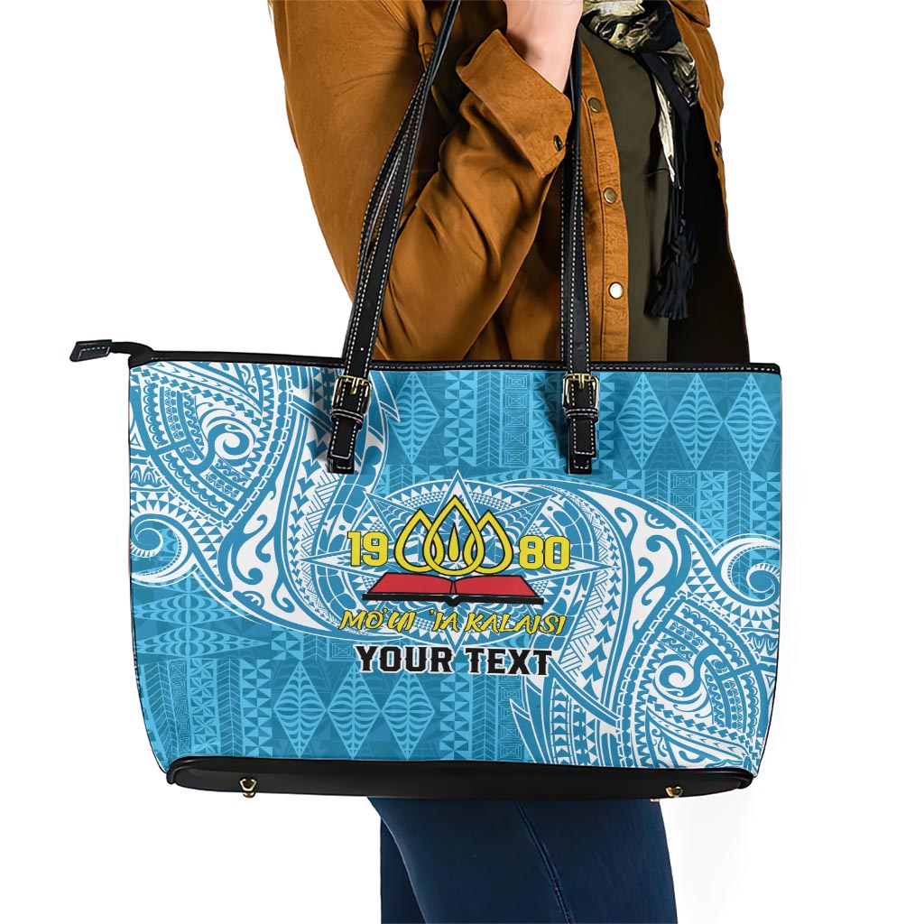 Personalised Tonga Lavengamalie College Leather Tote Bag Since 1980 Special Kupesi Pattern LT9 - Polynesian Pride