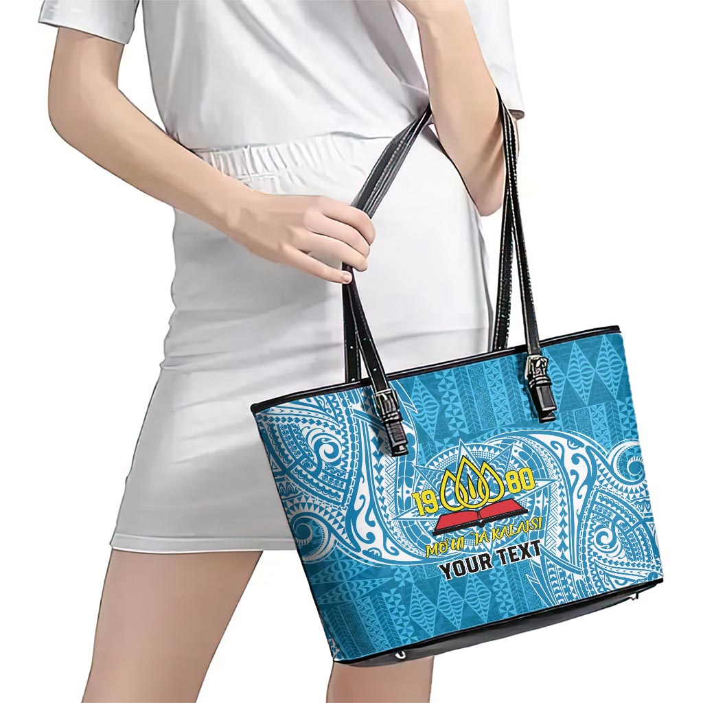 Personalised Tonga Lavengamalie College Leather Tote Bag Since 1980 Special Kupesi Pattern LT9 - Polynesian Pride