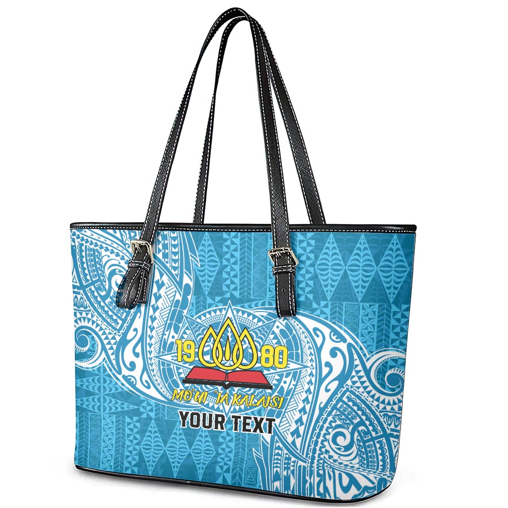 Personalised Tonga Lavengamalie College Leather Tote Bag Since 1980 Special Kupesi Pattern LT9 - Polynesian Pride