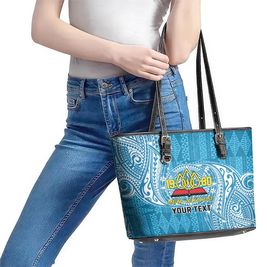 Personalised Tonga Lavengamalie College Leather Tote Bag Since 1980 Special Kupesi Pattern LT9 - Polynesian Pride