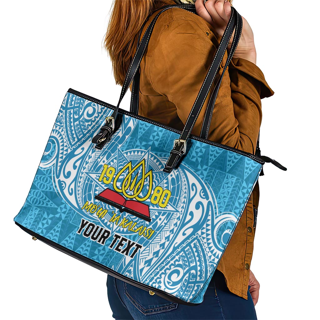 Personalised Tonga Lavengamalie College Leather Tote Bag Since 1980 Special Kupesi Pattern LT9 - Polynesian Pride