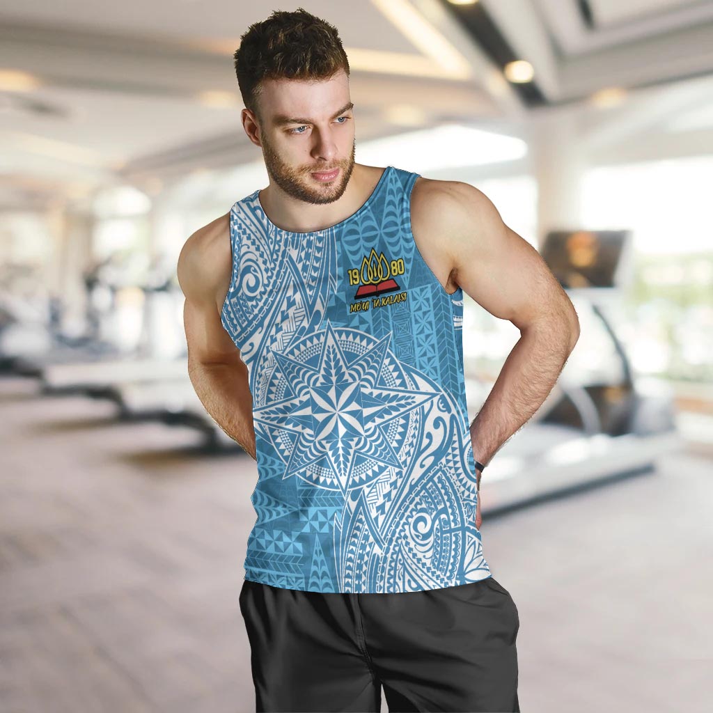 Personalised Tonga Lavengamalie College Men Tank Top Since 1980 Special Kupesi Pattern LT9 Blue - Polynesian Pride