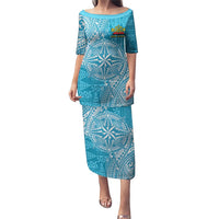 Personalised Tonga Lavengamalie College Puletasi Since 1980 Special Kupesi Pattern LT9 Long Dress Blue - Polynesian Pride