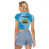 Personalised Tonga Lavengamalie College Raglan Cropped T Shirt Since 1980 Special Kupesi Pattern LT9 - Polynesian Pride