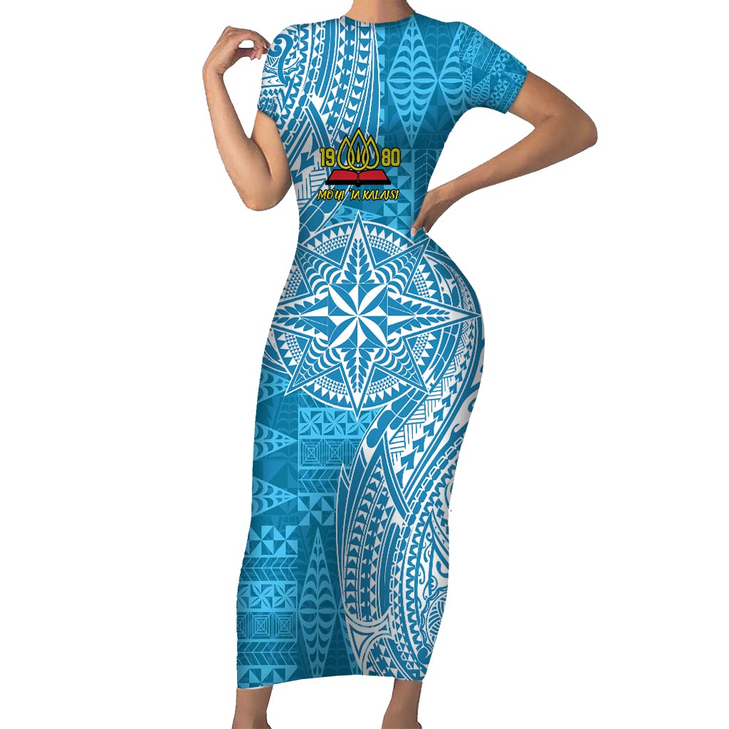 Personalised Tonga Lavengamalie College Short Sleeve Bodycon Dress Since 1980 Special Kupesi Pattern
