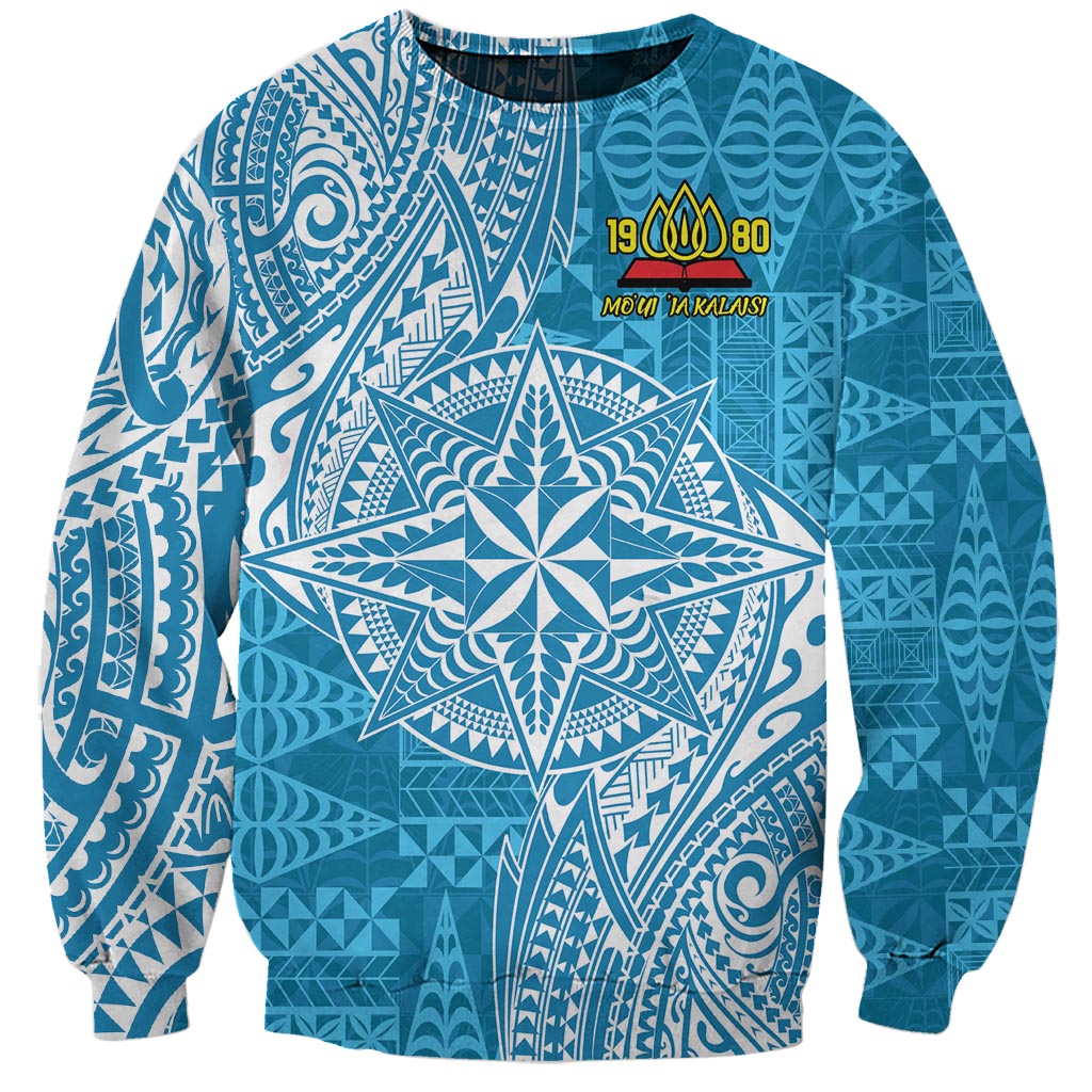 Personalised Tonga Lavengamalie College Sweatshirt Since 1980 Special Kupesi Pattern LT9 Unisex Blue - Polynesian Pride