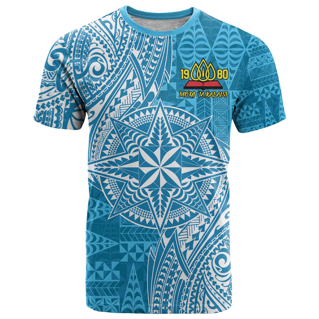 Personalised Tonga Lavengamalie College T Shirt Since 1980 Special Kupesi Pattern LT9 Blue - Polynesian Pride
