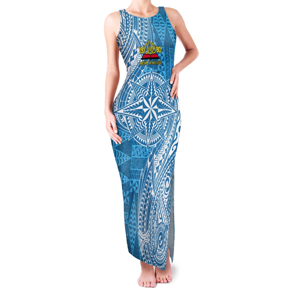 Personalised Tonga Lavengamalie College Tank Maxi Dress Since 1980 Special Kupesi Pattern LT9 Women Blue - Polynesian Pride