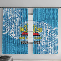 Personalised Tonga Lavengamalie College Window Curtain Since 1980 Special Kupesi Pattern LT9 With Hooks Blue - Polynesian Pride