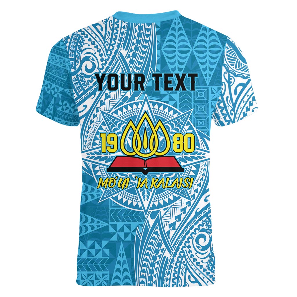 Personalised Tonga Lavengamalie College Women V-Neck T-Shirt Since 1980 Special Kupesi Pattern LT9 - Polynesian Pride
