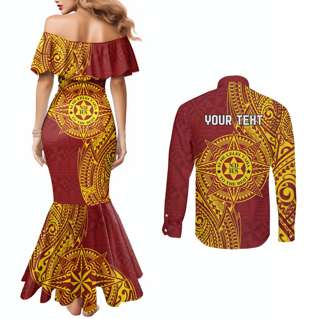 Personalised Tonga Niuatoputapu High School Couples Matching Mermaid Dress and Long Sleeve Button Shirt Special Kupesi Pattern LT9 - Polynesian Pride