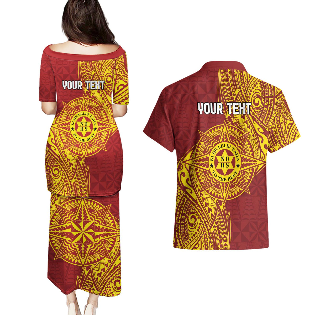Personalised Tonga Niuatoputapu High School Couples Matching Puletasi and Hawaiian Shirt Special Kupesi Pattern LT9 - Polynesian Pride