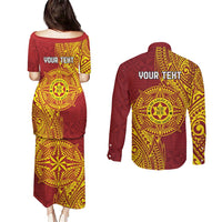 Personalised Tonga Niuatoputapu High School Couples Matching Puletasi and Long Sleeve Button Shirt Special Kupesi Pattern LT9 - Polynesian Pride