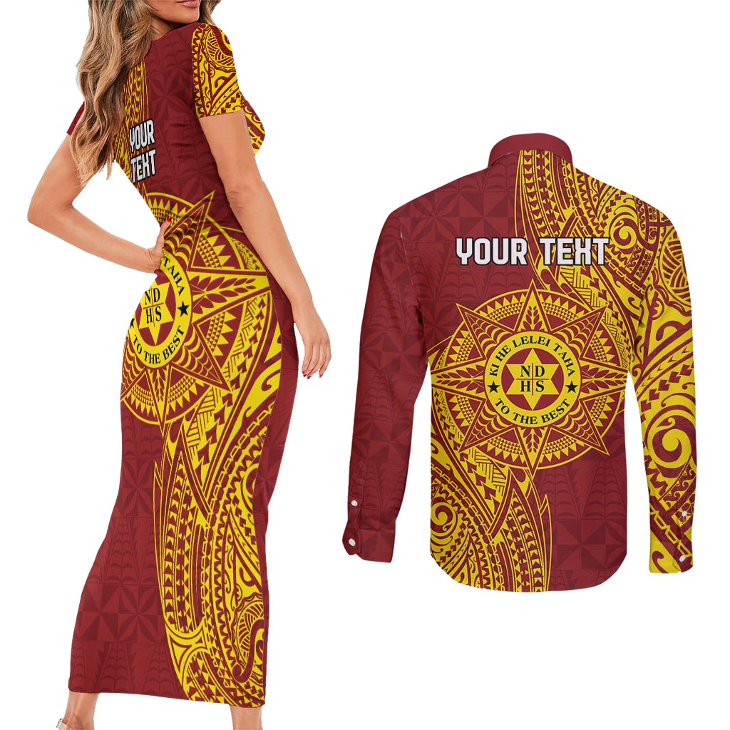 Personalised Tonga Niuatoputapu High School Couples Matching Short Sleeve Bodycon Dress and Long Sleeve Button Shirt Special Kupesi Pattern LT9 - Polynesian Pride