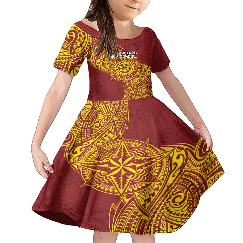 Personalised Tonga Niuatoputapu High School Family Matching Tank Maxi Dress and Hawaiian Shirt Special Kupesi Pattern LT9 Daughter's Dress Gold - Polynesian Pride