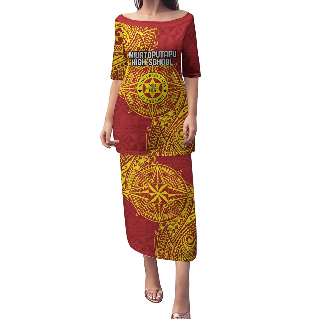 Personalised Tonga Niuatoputapu High School Puletasi Special Kupesi Pattern LT9 Long Dress Gold - Polynesian Pride