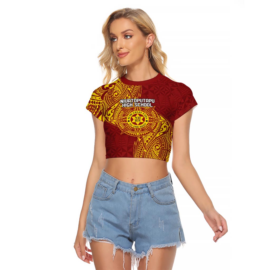 Personalised Tonga Niuatoputapu High School Raglan Cropped T Shirt Special Kupesi Pattern LT9 Female Gold - Polynesian Pride