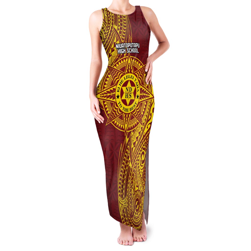 Personalised Tonga Niuatoputapu High School Tank Maxi Dress Special Kupesi Pattern LT9 Women Gold - Polynesian Pride