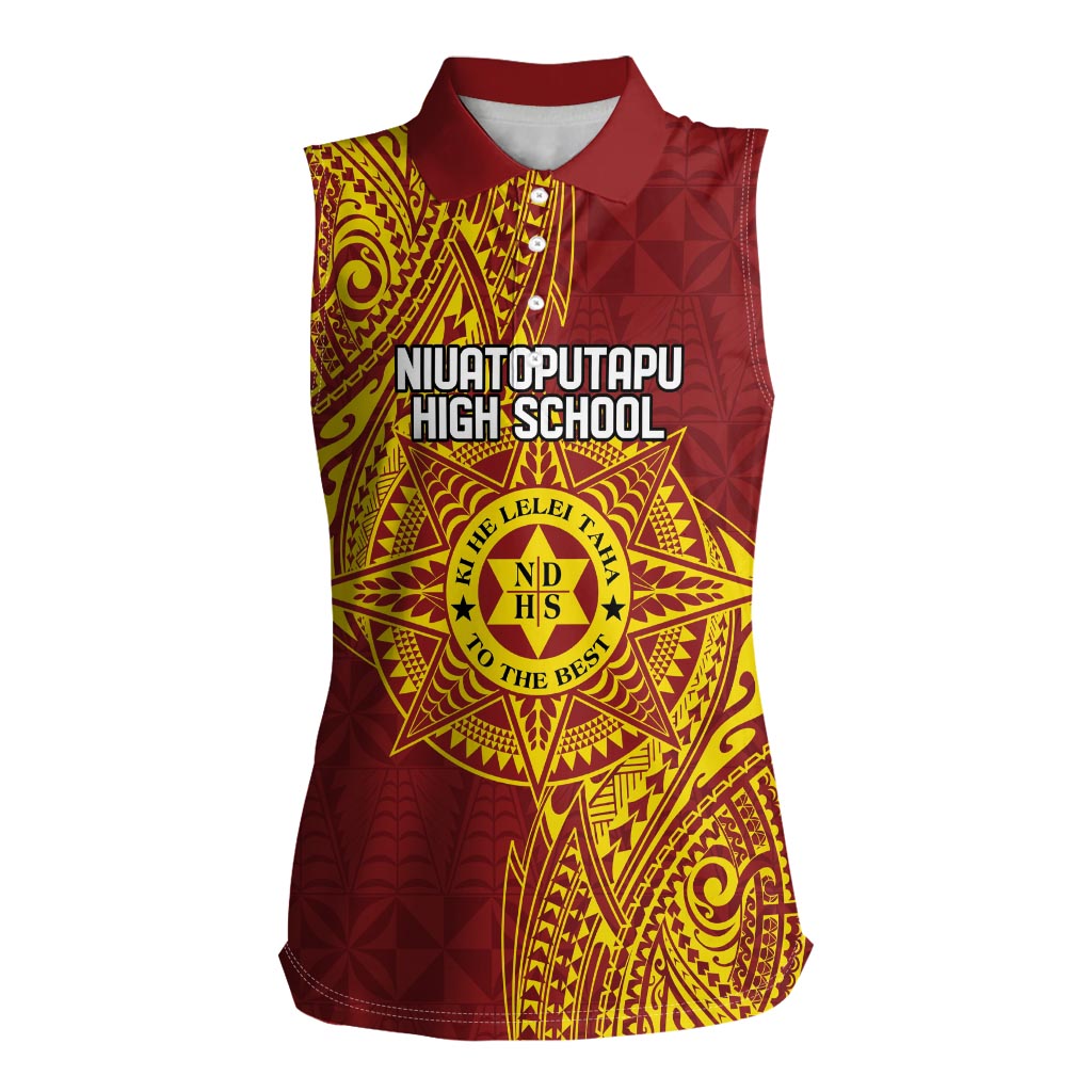 Personalised Tonga Niuatoputapu High School Women Sleeveless Polo Shirt Special Kupesi Pattern