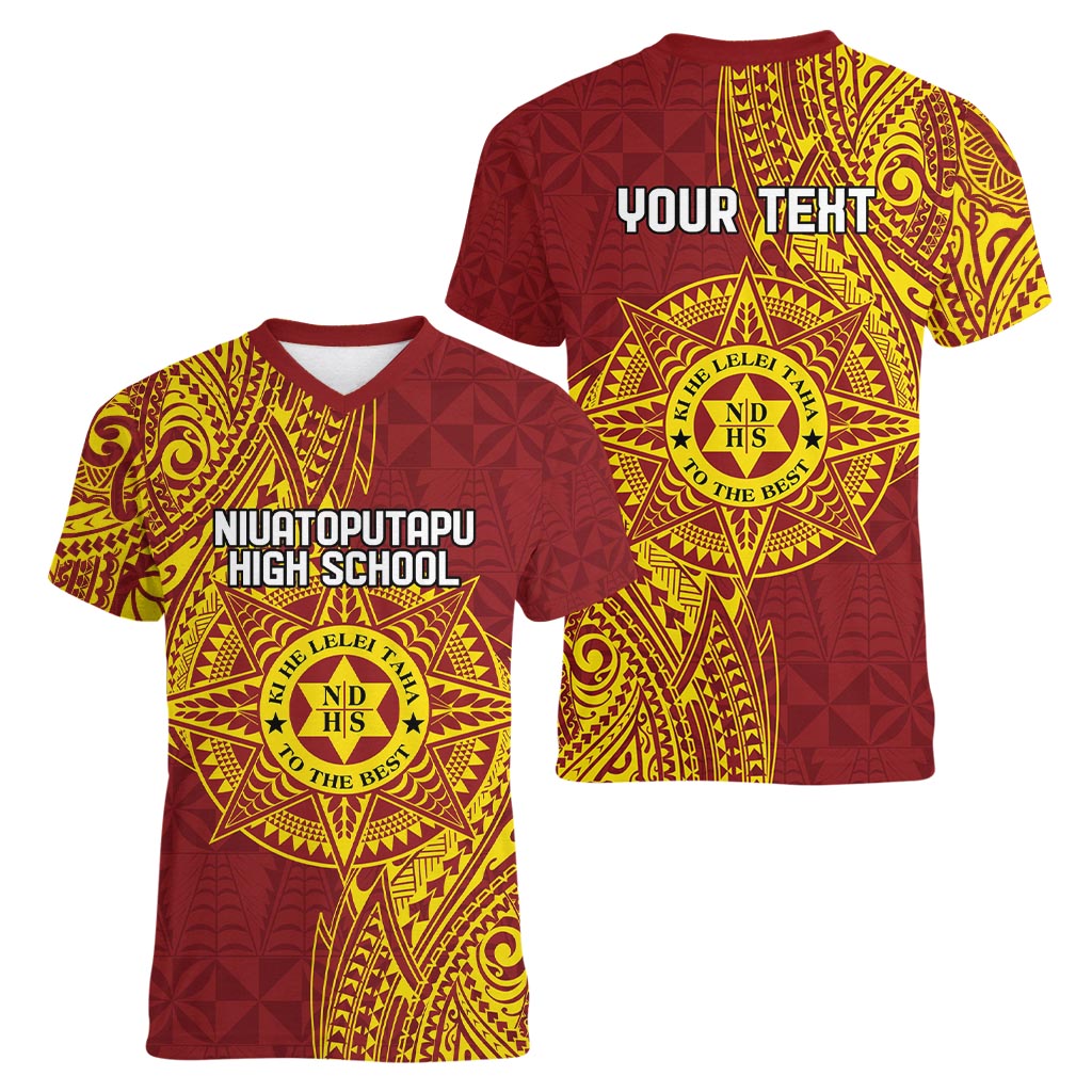 Personalised Tonga Niuatoputapu High School Women V-Neck T-Shirt Special Kupesi Pattern LT9 - Polynesian Pride