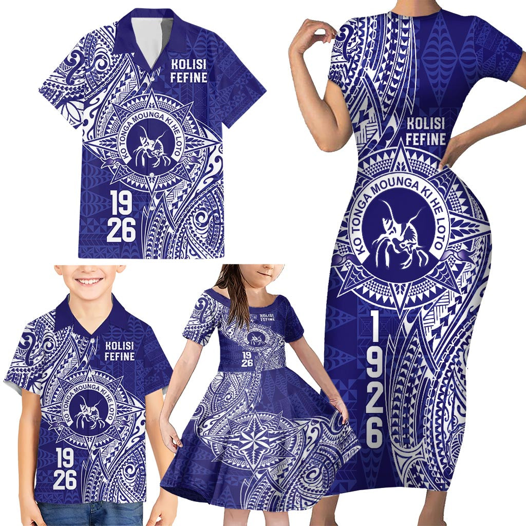 Personalised Tonga Queen Salote College Family Matching Short Sleeve Bodycon Dress and Hawaiian Shirt Kolisi Fefine 1926 Special Kupesi Pattern