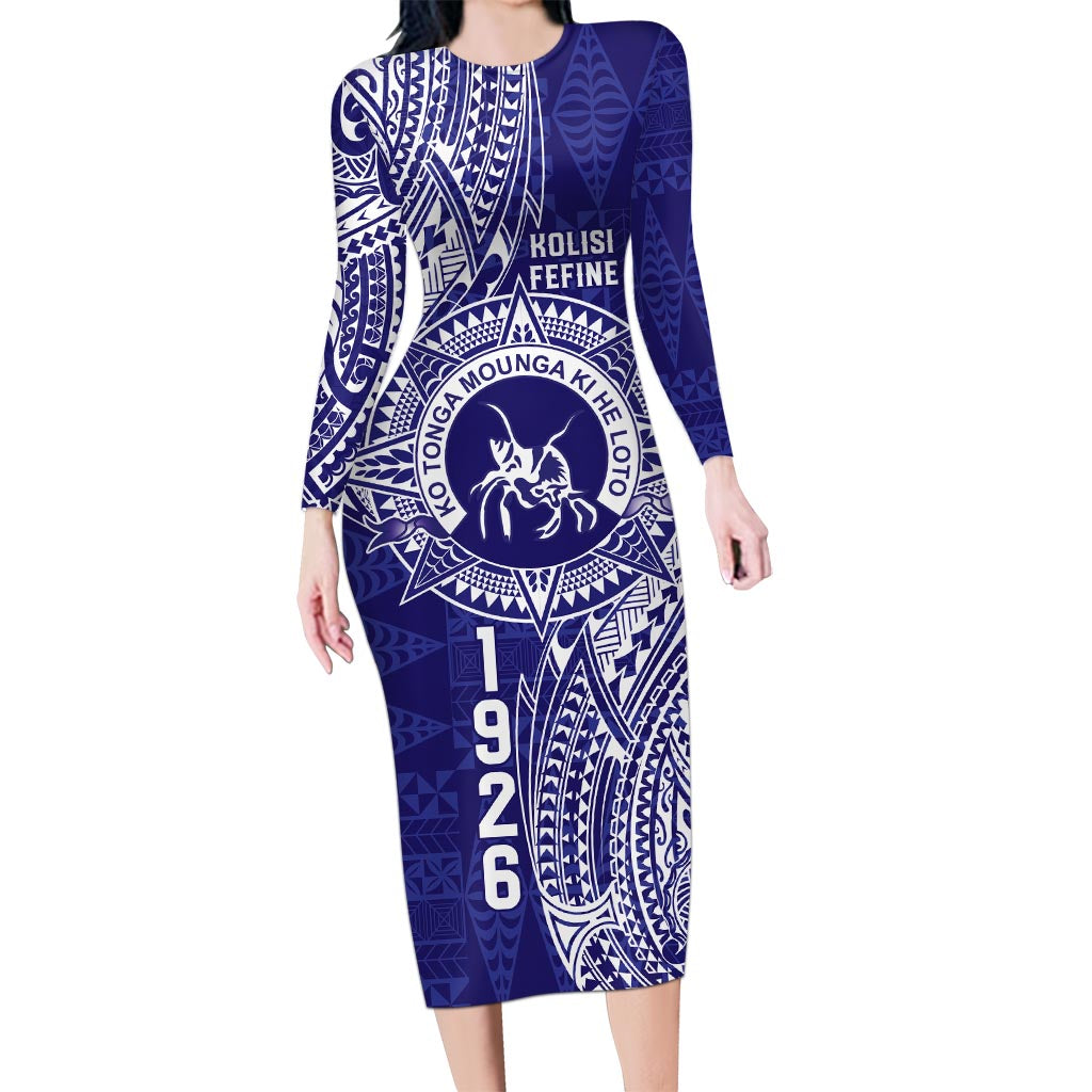 Personalised Tonga Queen Salote College Long Sleeve Bodycon Dress Kolisi Fefine 1926 Special Kupesi Pattern